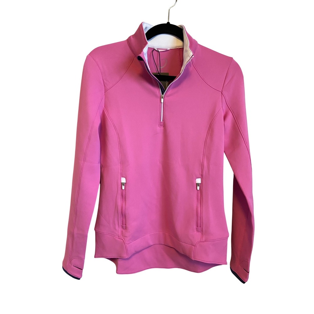 Zero Restriction Sofia Pullover Pink Pop Navy Quarter Zip Golf Top Small NWT